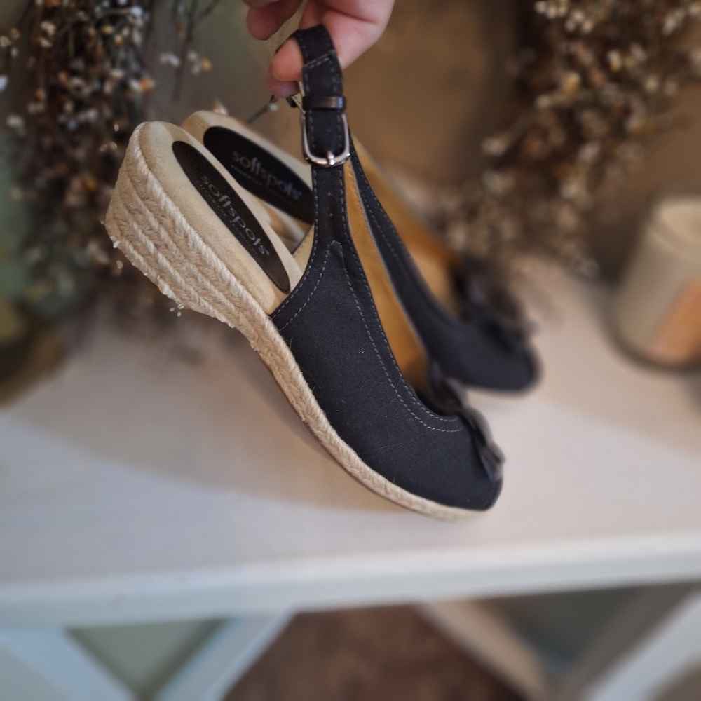 Softspots Black Espadrilles Canvas Sling Back Style 7.5 CUTE! - Picture 6 of 16